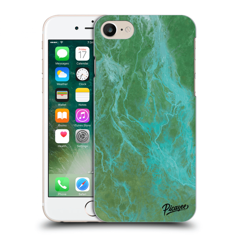 Picasee silikonowe przeźroczyste etui na Apple iPhone 8 - Green marble