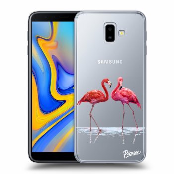 Picasee silikonowe przeźroczyste etui na Samsung Galaxy J6+ J610F - Flamingos couple