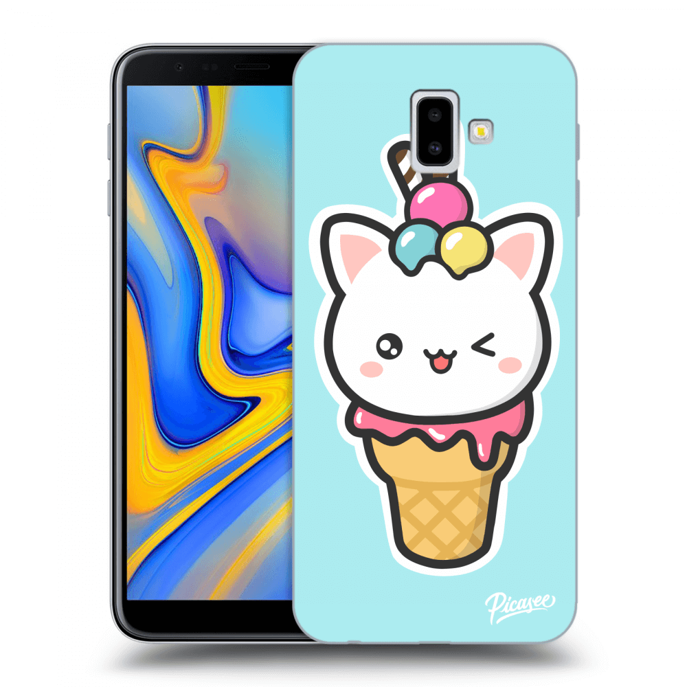 Picasee silikonowe przeźroczyste etui na Samsung Galaxy J6+ J610F - Ice Cream Cat