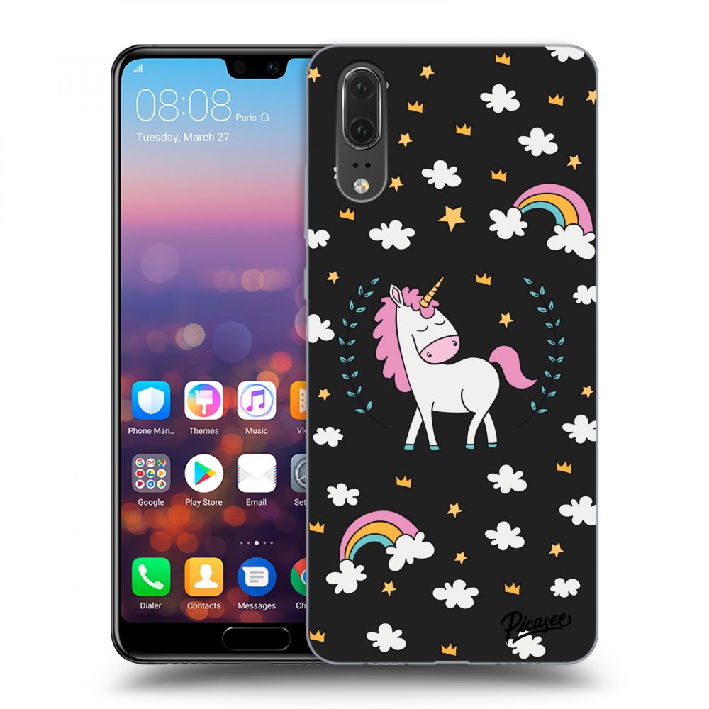 Picasee silikonowe czarne etui na Huawei P20 - Unicorn star heaven