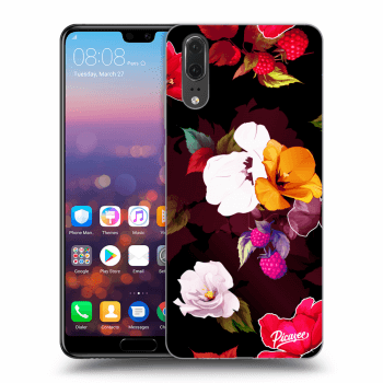 Picasee silikonowe czarne etui na Huawei P20 - Flowers and Berries