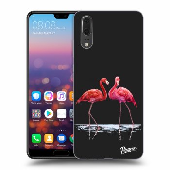 Picasee silikonowe czarne etui na Huawei P20 - Flamingos couple