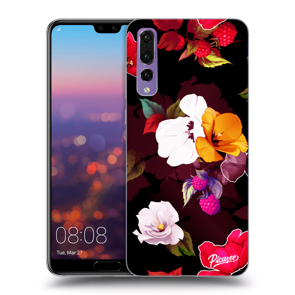Picasee silikonowe czarne etui na Huawei P20 Pro - Flowers and Berries
