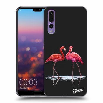 Picasee silikonowe czarne etui na Huawei P20 Pro - Flamingos couple