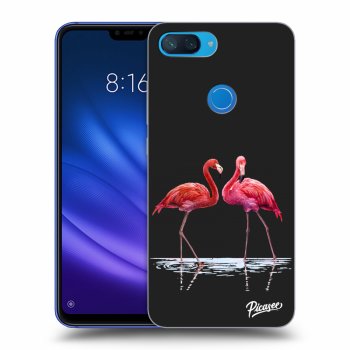 Picasee silikonowe czarne etui na Xiaomi Mi 8 Lite - Flamingos couple