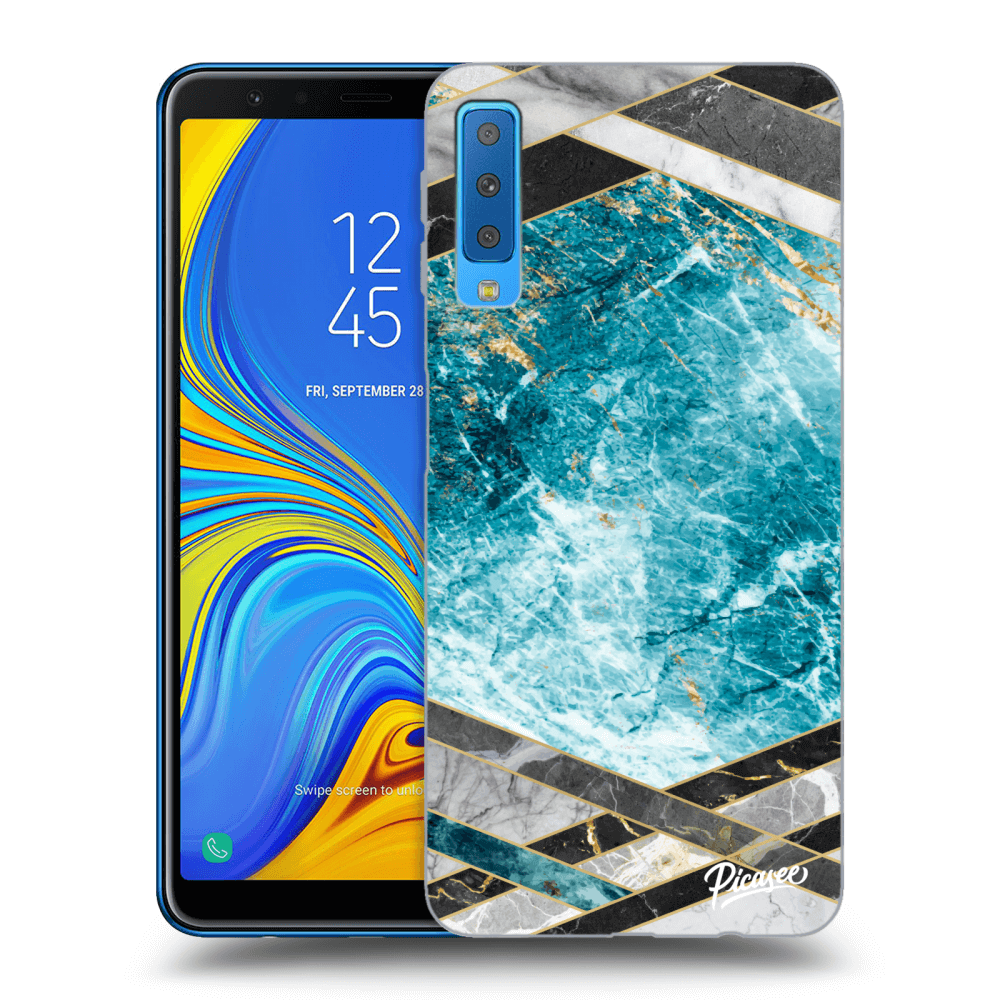 Picasee silikonowe czarne etui na Samsung Galaxy A7 2018 A750F - Blue geometry