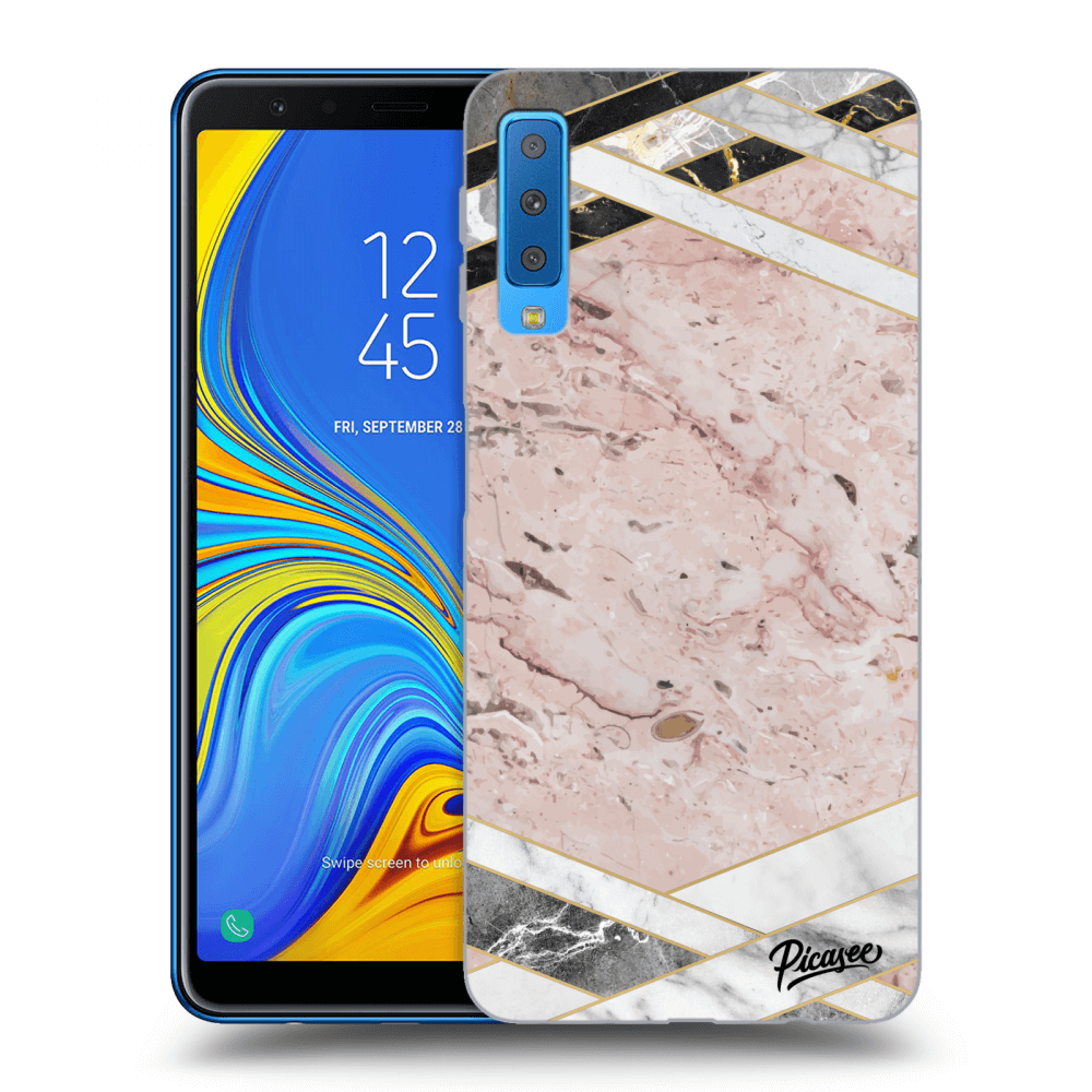 Picasee silikonowe przeźroczyste etui na Samsung Galaxy A7 2018 A750F - Pink geometry