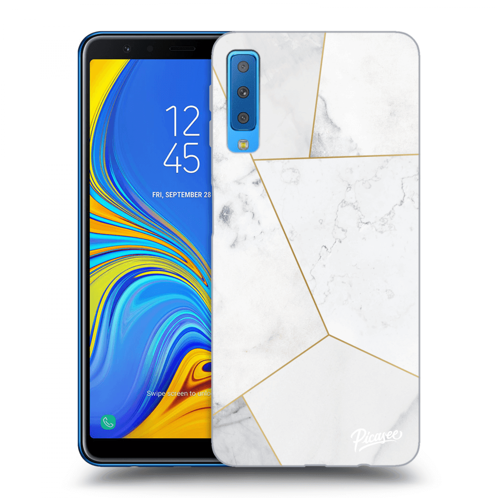 Picasee silikonowe przeźroczyste etui na Samsung Galaxy A7 2018 A750F - White tile