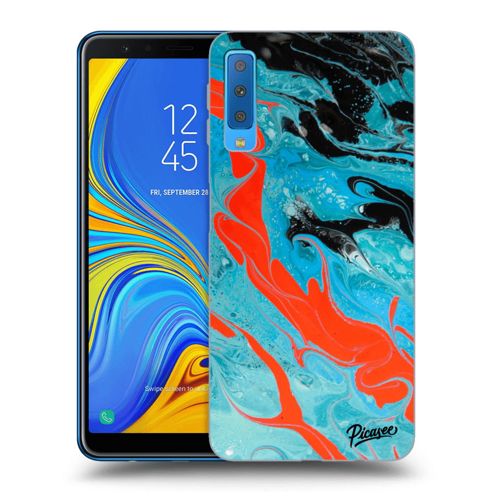 Picasee silikonowe przeźroczyste etui na Samsung Galaxy A7 2018 A750F - Blue Magma
