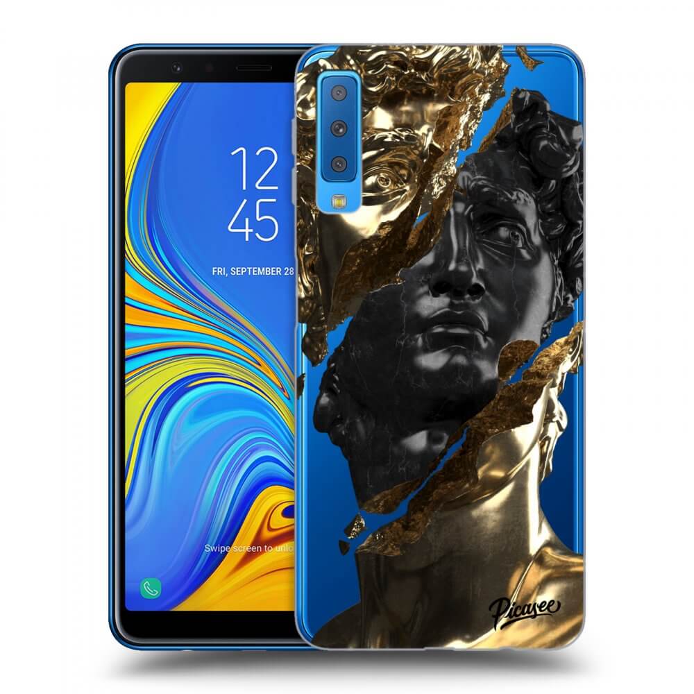 Picasee silikonowe przeźroczyste etui na Samsung Galaxy A7 2018 A750F - Gold - Black