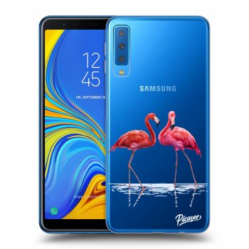 Picasee silikonowe przeźroczyste etui na Samsung Galaxy A7 2018 A750F - Flamingos couple