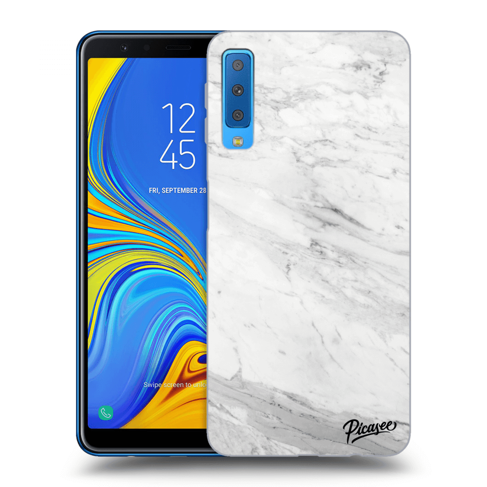 Picasee silikonowe czarne etui na Samsung Galaxy A7 2018 A750F - White marble