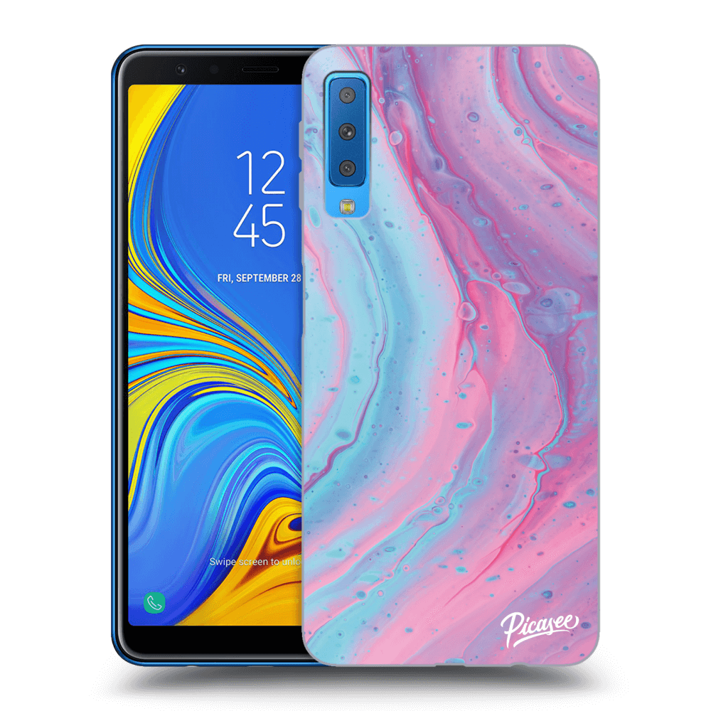 Picasee silikonowe przeźroczyste etui na Samsung Galaxy A7 2018 A750F - Pink liquid