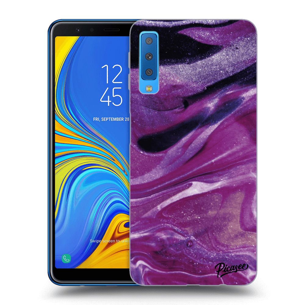 Picasee silikonowe przeźroczyste etui na Samsung Galaxy A7 2018 A750F - Purple glitter