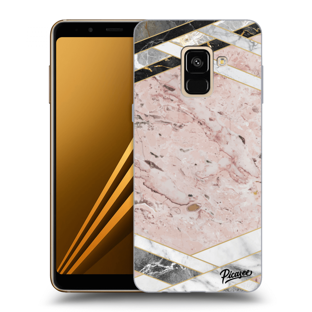 Picasee silikonowe czarne etui na Samsung Galaxy A8 2018 A530F - Pink geometry