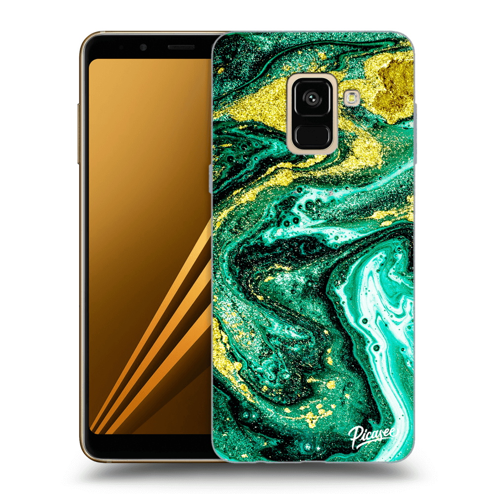 Picasee silikonowe przeźroczyste etui na Samsung Galaxy A8 2018 A530F - Green Gold