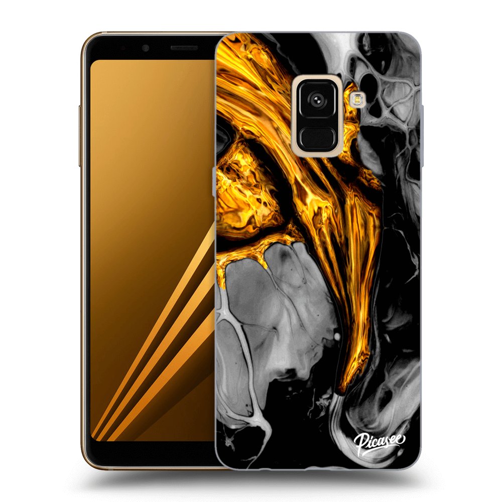 Picasee silikonowe przeźroczyste etui na Samsung Galaxy A8 2018 A530F - Black Gold