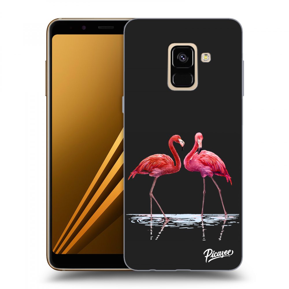 Picasee silikonowe czarne etui na Samsung Galaxy A8 2018 A530F - Flamingos couple