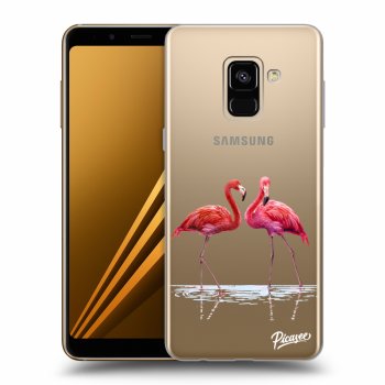 Picasee silikonowe przeźroczyste etui na Samsung Galaxy A8 2018 A530F - Flamingos couple
