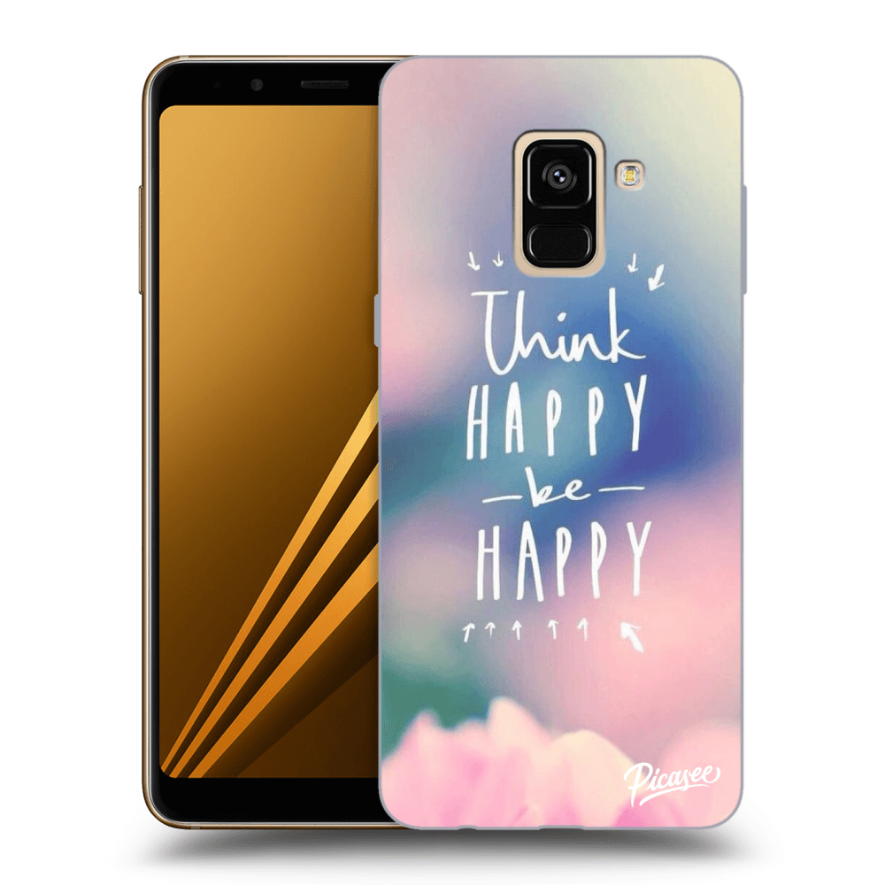 Picasee silikonowe czarne etui na Samsung Galaxy A8 2018 A530F - Think happy be happy