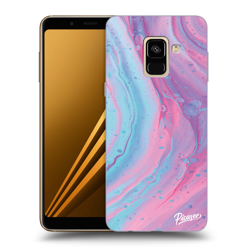 Picasee silikonowe czarne etui na Samsung Galaxy A8 2018 A530F - Pink liquid