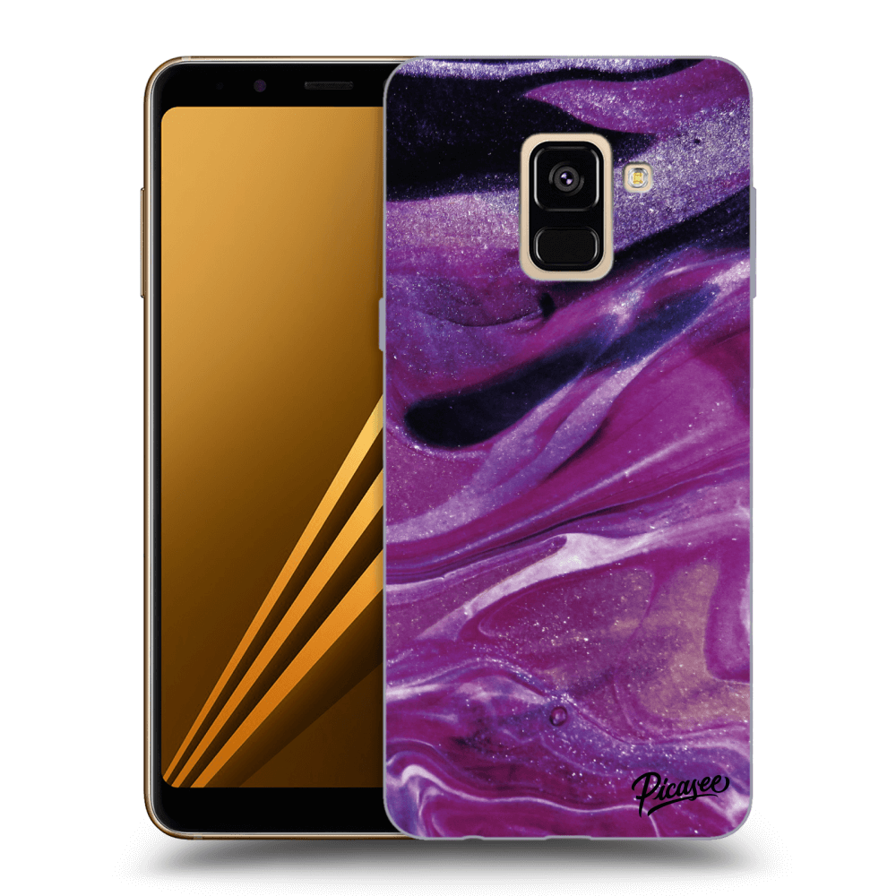 Picasee silikonowe czarne etui na Samsung Galaxy A8 2018 A530F - Purple glitter