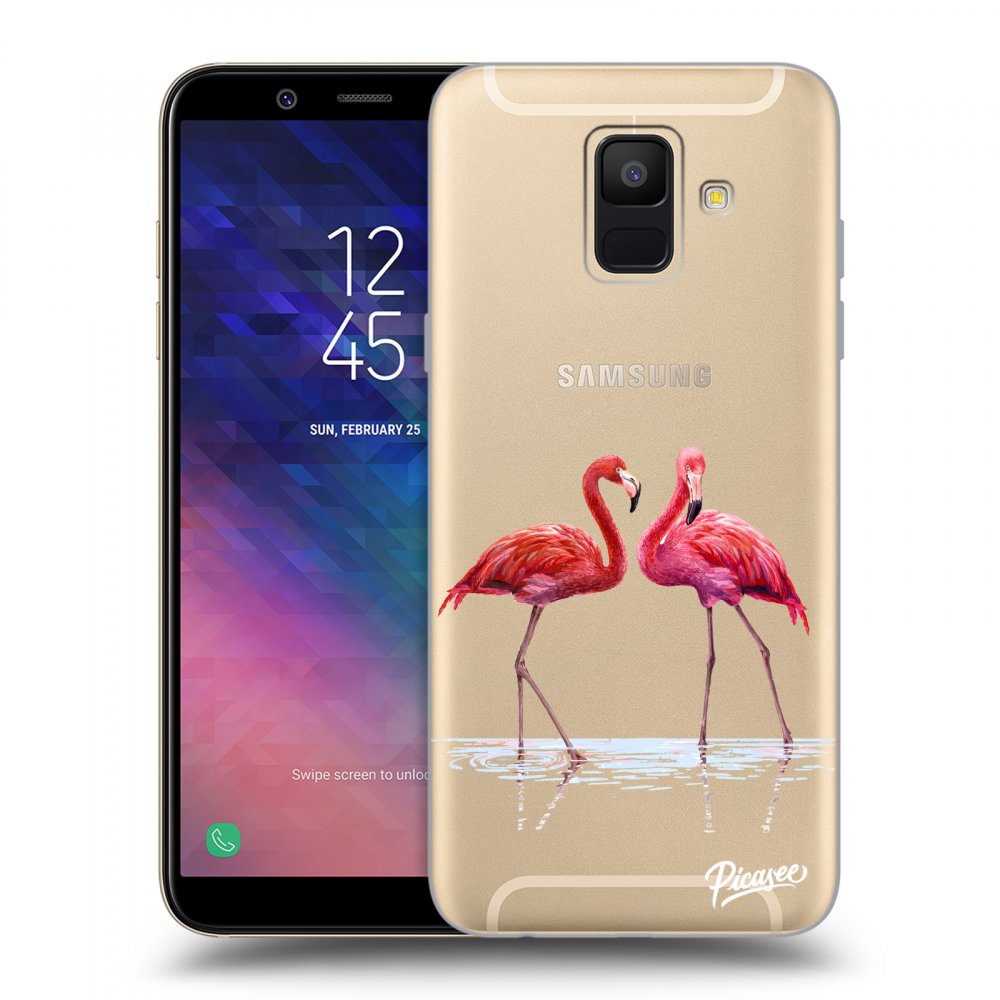 Picasee silikonowe przeźroczyste etui na Samsung Galaxy A6 A600F - Flamingos couple
