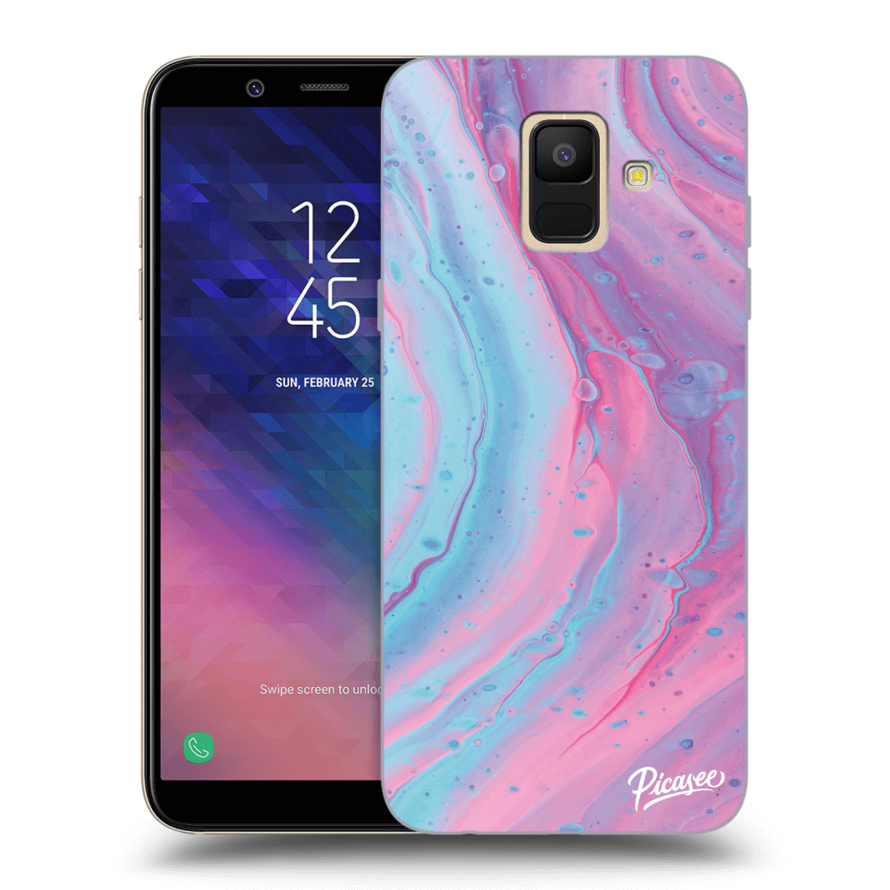 Picasee silikonowe przeźroczyste etui na Samsung Galaxy A6 A600F - Pink liquid