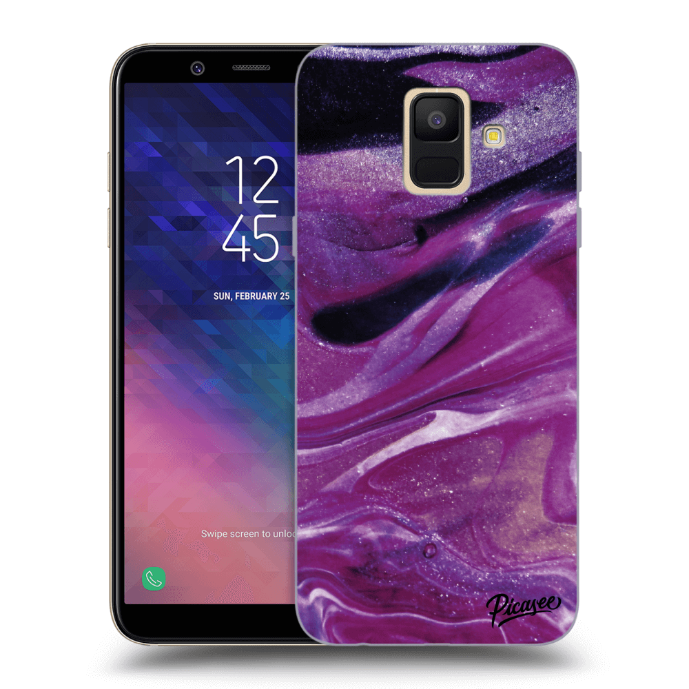 Picasee silikonowe przeźroczyste etui na Samsung Galaxy A6 A600F - Purple glitter