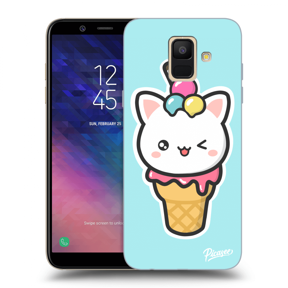 Picasee silikonowe przeźroczyste etui na Samsung Galaxy A6 A600F - Ice Cream Cat