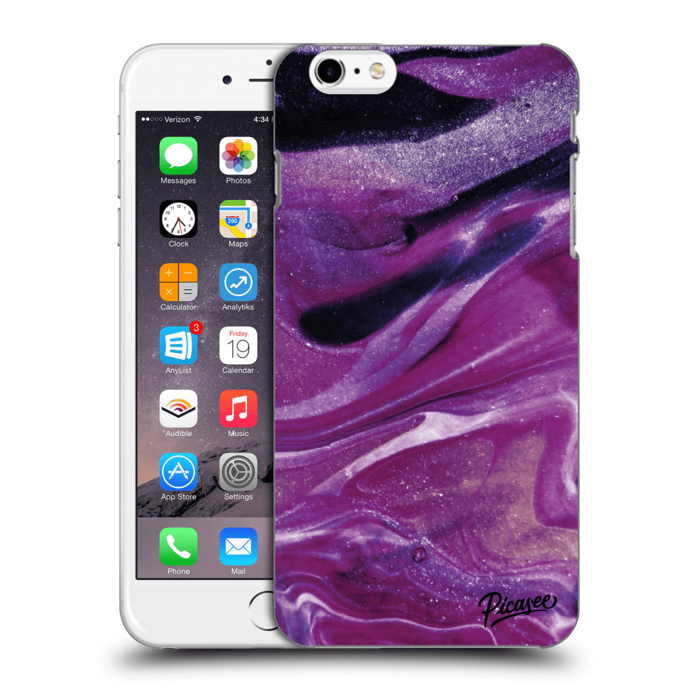Picasee silikonowe czarne etui na Apple iPhone 6 Plus/6S Plus - Purple glitter