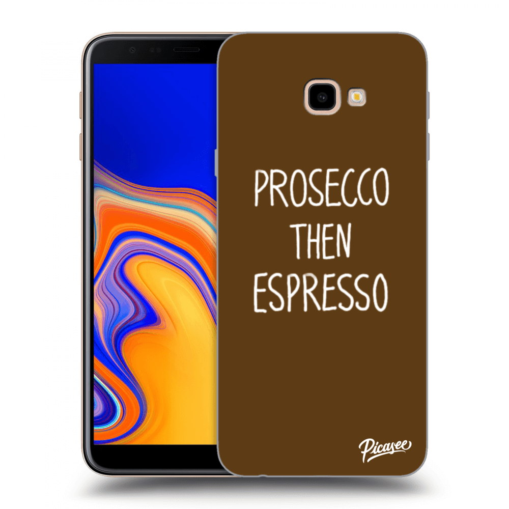 Picasee silikonowe przeźroczyste etui na Samsung Galaxy J4+ J415F - Prosecco then espresso