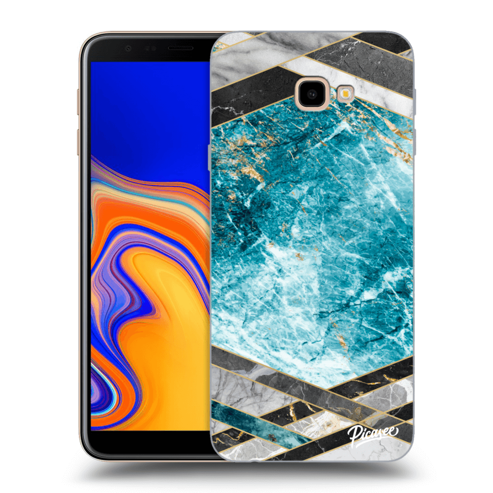 Picasee silikonowe przeźroczyste etui na Samsung Galaxy J4+ J415F - Blue geometry