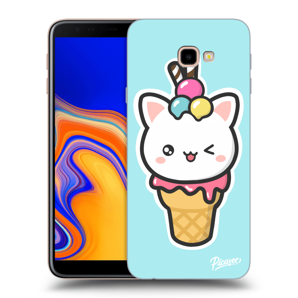 Picasee silikonowe przeźroczyste etui na Samsung Galaxy J4+ J415F - Ice Cream Cat