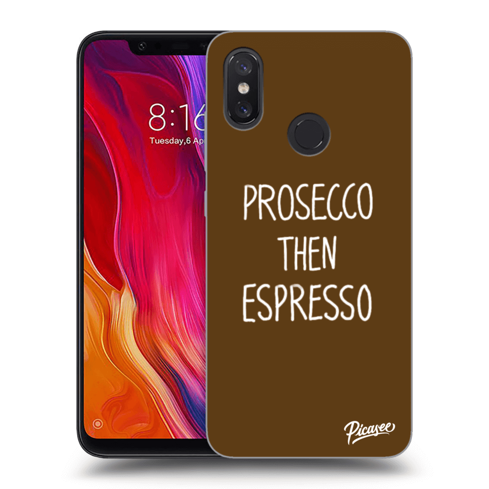 Picasee silikonowe czarne etui na Xiaomi Mi 8 - Prosecco then espresso
