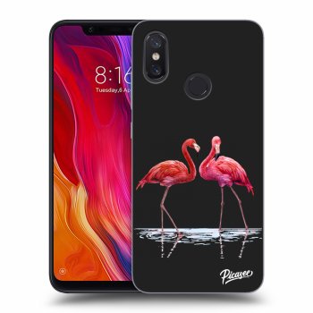 Picasee silikonowe czarne etui na Xiaomi Mi 8 - Flamingos couple