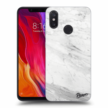 Picasee silikonowe czarne etui na Xiaomi Mi 8 - White marble