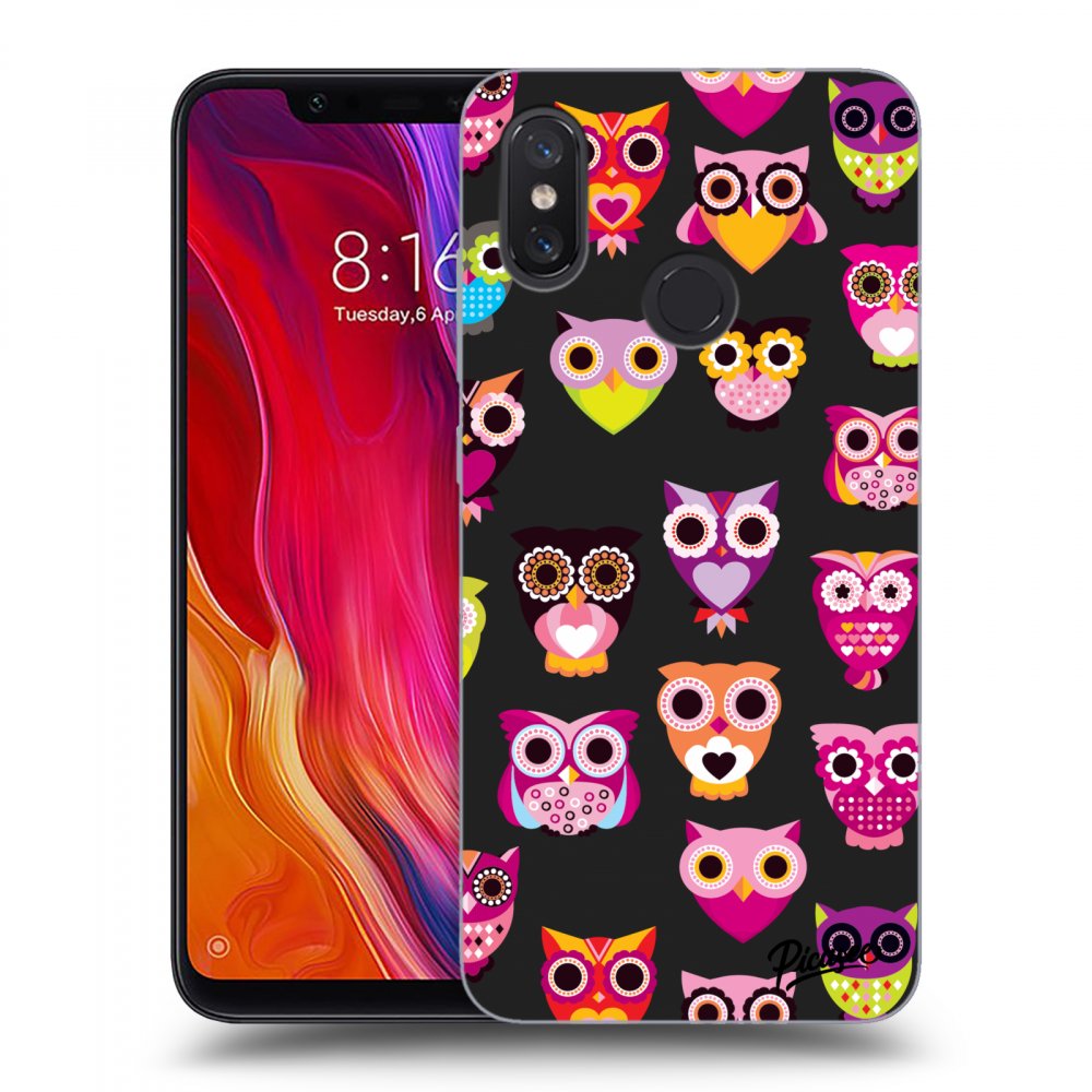 Picasee silikonowe czarne etui na Xiaomi Mi 8 - Owls