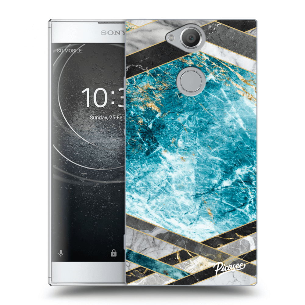 Picasee silikonowe przeźroczyste etui na Sony Xperia XA2 - Blue geometry
