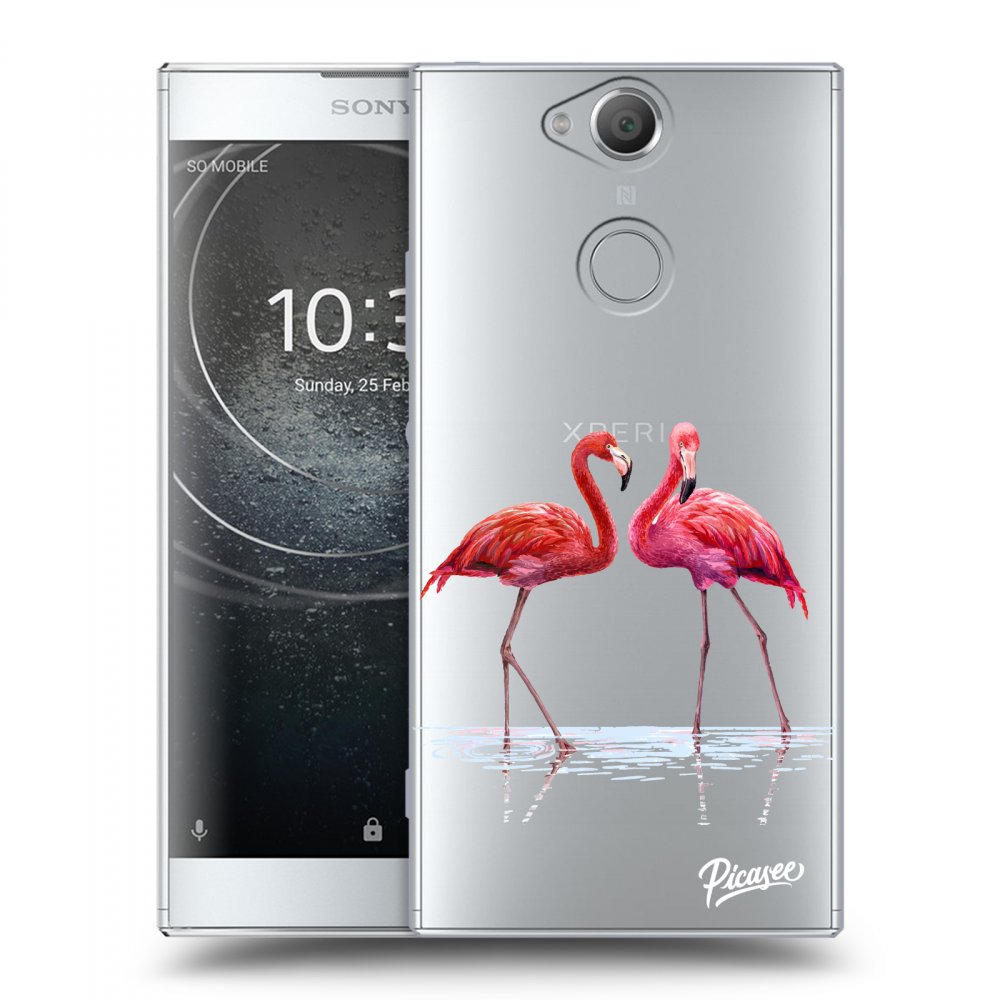 Picasee silikonowe przeźroczyste etui na Sony Xperia XA2 - Flamingos couple