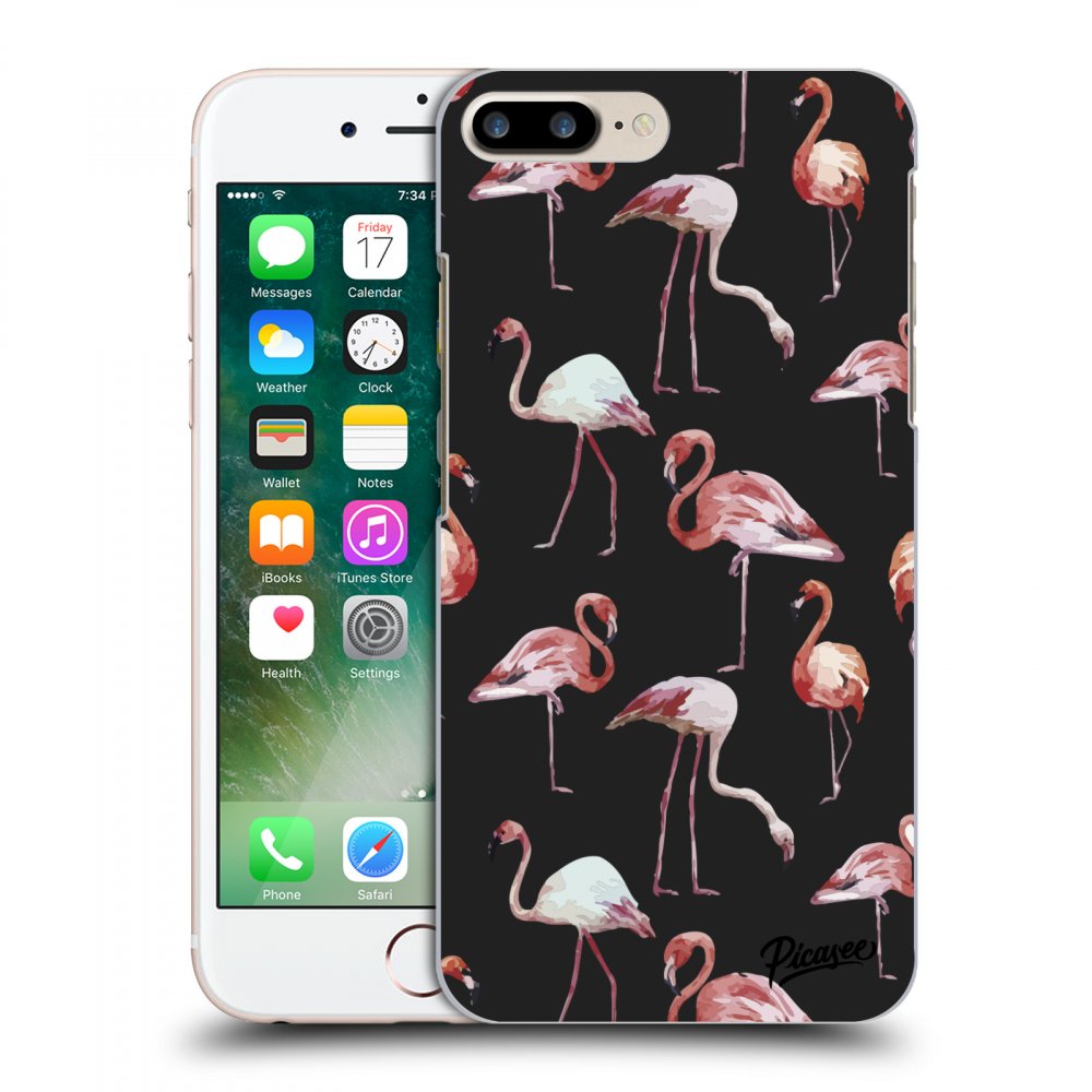 Picasee silikonowe czarne etui na Apple iPhone 7 Plus - Flamingos