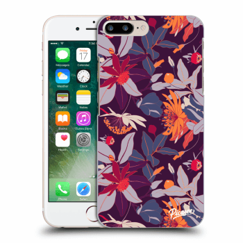 Picasee silikonowe przeźroczyste etui na Apple iPhone 7 Plus - Purple Leaf
