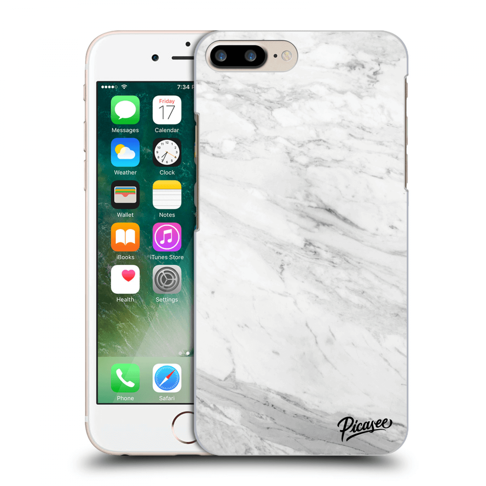 Picasee silikonowe czarne etui na Apple iPhone 7 Plus - White marble