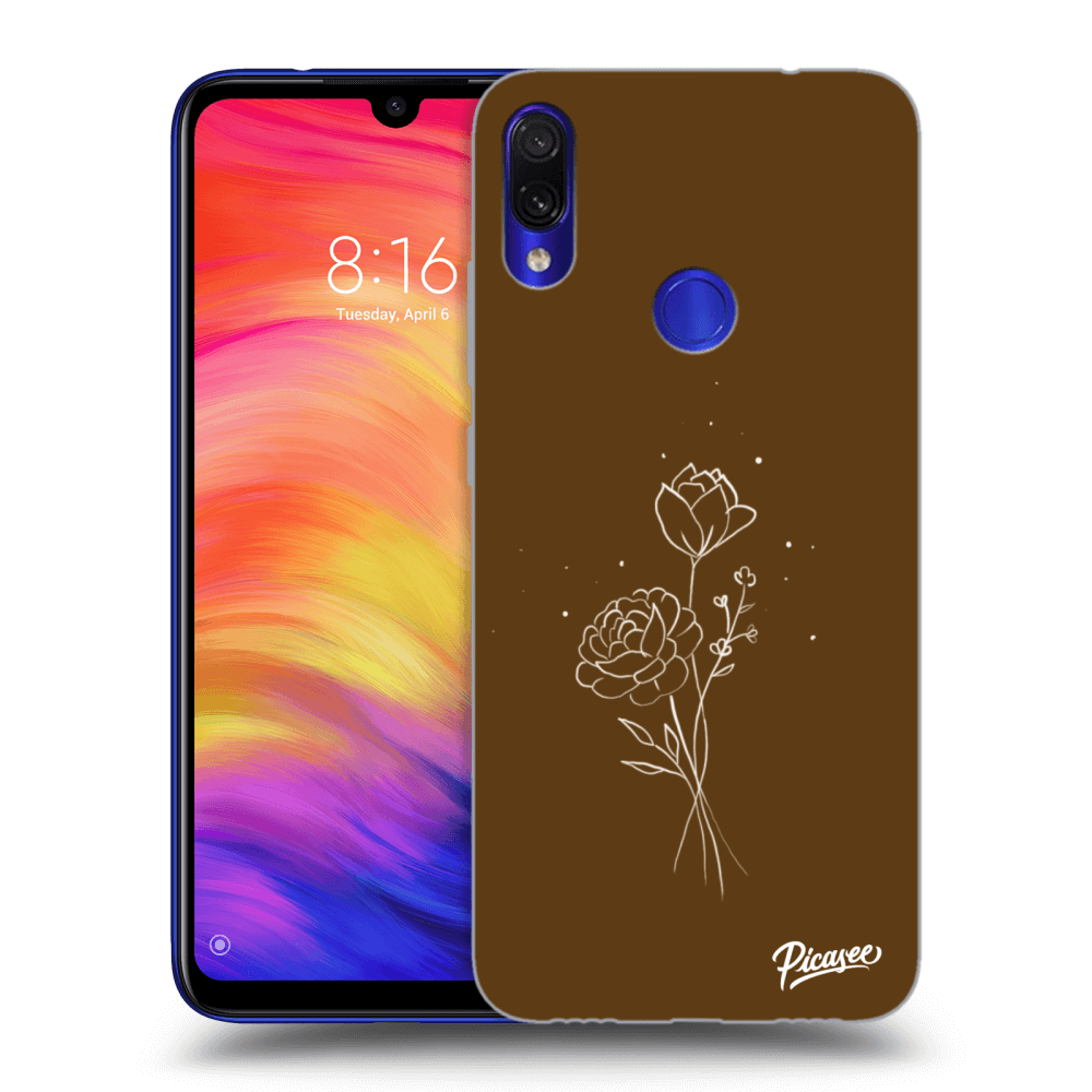 Picasee silikonowe przeźroczyste etui na Xiaomi Redmi Note 7 - Brown flowers
