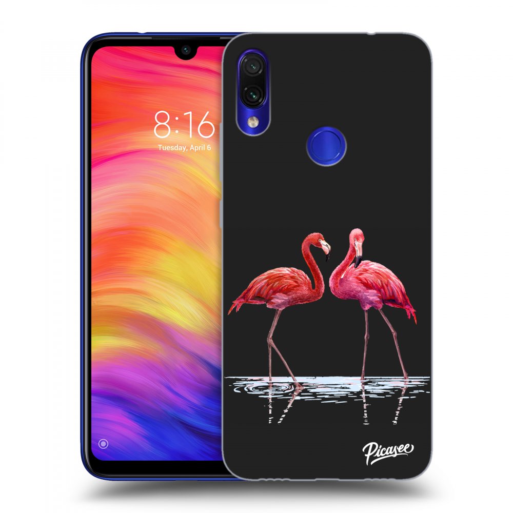 Picasee silikonowe czarne etui na Xiaomi Redmi Note 7 - Flamingos couple