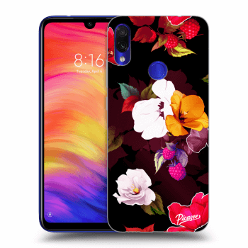 Picasee silikonowe czarne etui na Xiaomi Redmi Note 7 - Flowers and Berries