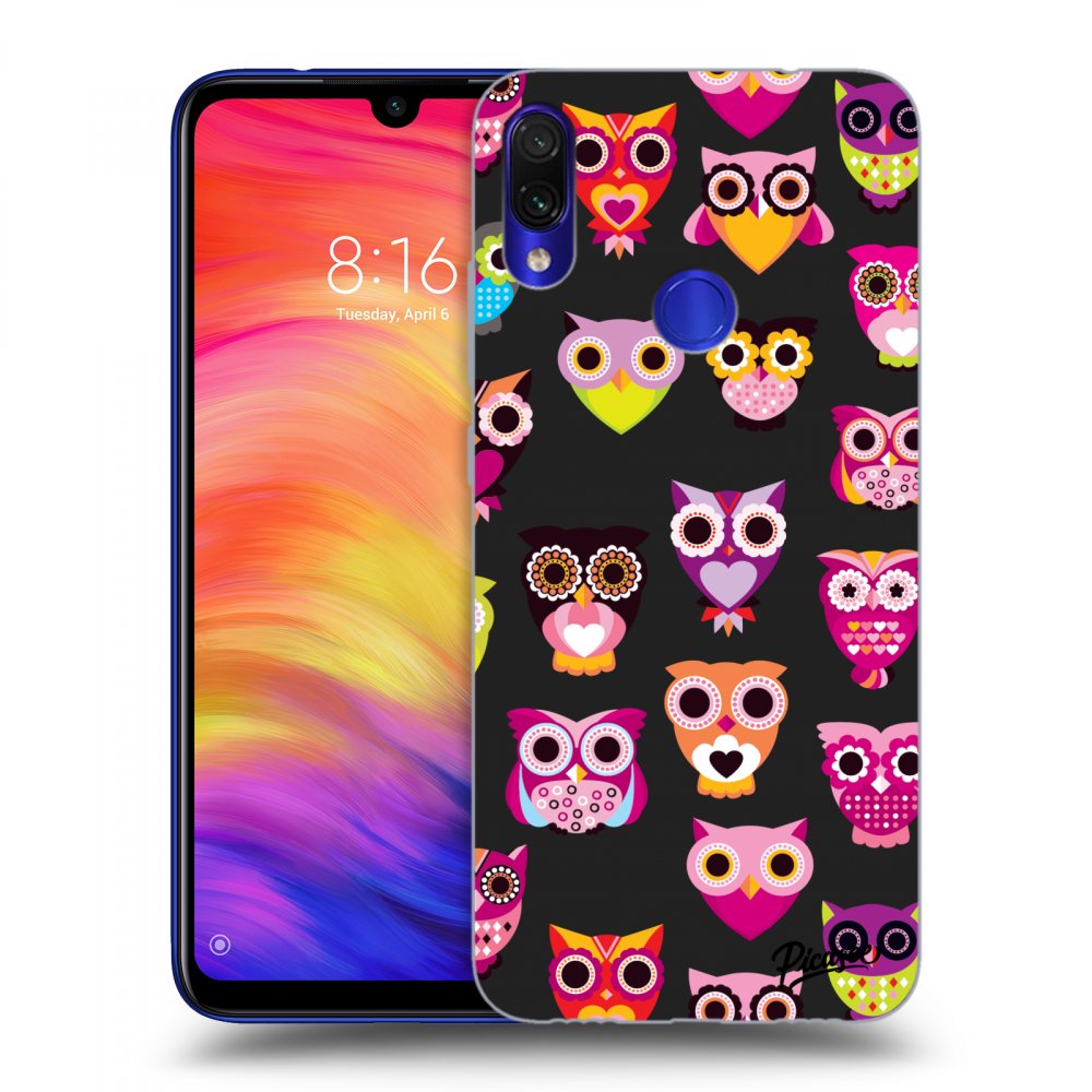 Picasee silikonowe czarne etui na Xiaomi Redmi Note 7 - Owls