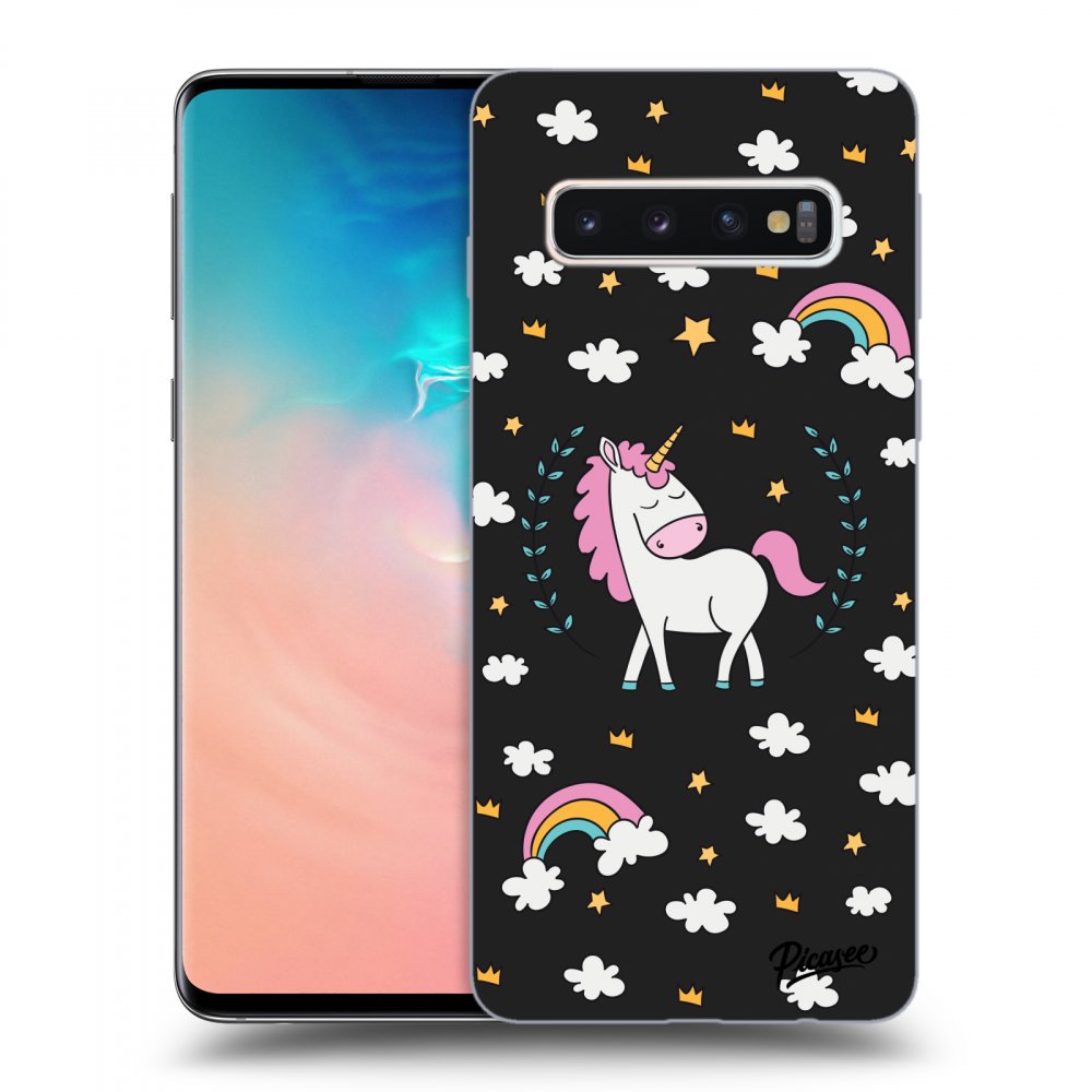 Picasee silikonowe czarne etui na Samsung Galaxy S10 G973 - Unicorn star heaven