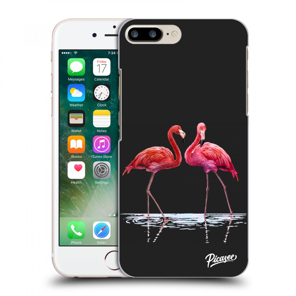 Picasee silikonowe czarne etui na Apple iPhone 8 Plus - Flamingos couple