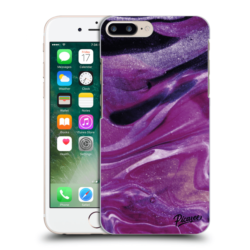 Picasee silikonowe czarne etui na Apple iPhone 8 Plus - Purple glitter